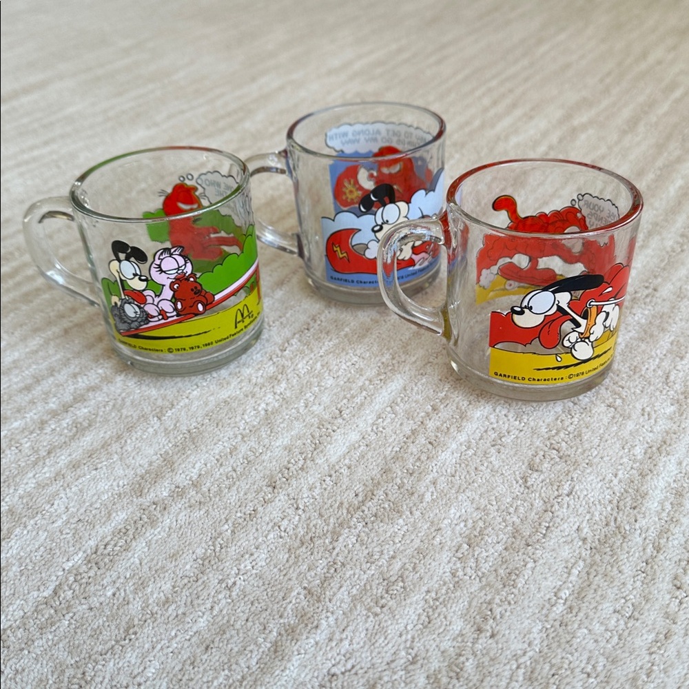 Set 3 McDonalds Garfield 1978 Clear Glass Mugs Cups Jim Davis Vintage McDonalds - Picture 7 of 16